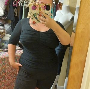 Burberry London ☆ Black Sexy V-Neck Fitted 3/4 Sleeve Top Blouse Ribbed XL